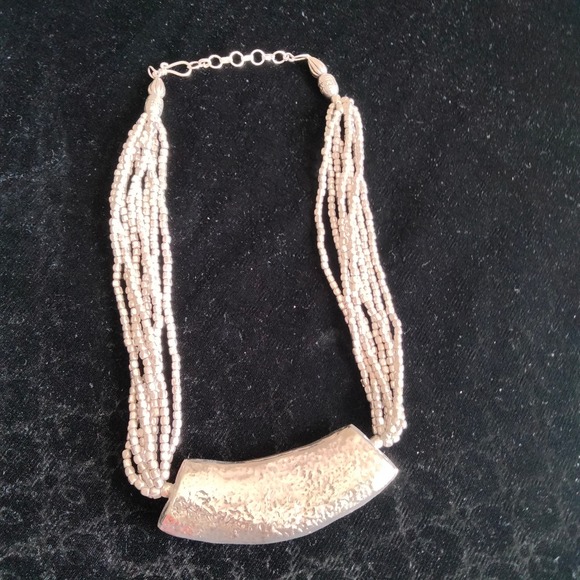 Iris Apfel & Bajalia Silver Toned Metal & Beaded Chunky Statement Necklace - Picture 4 of 12